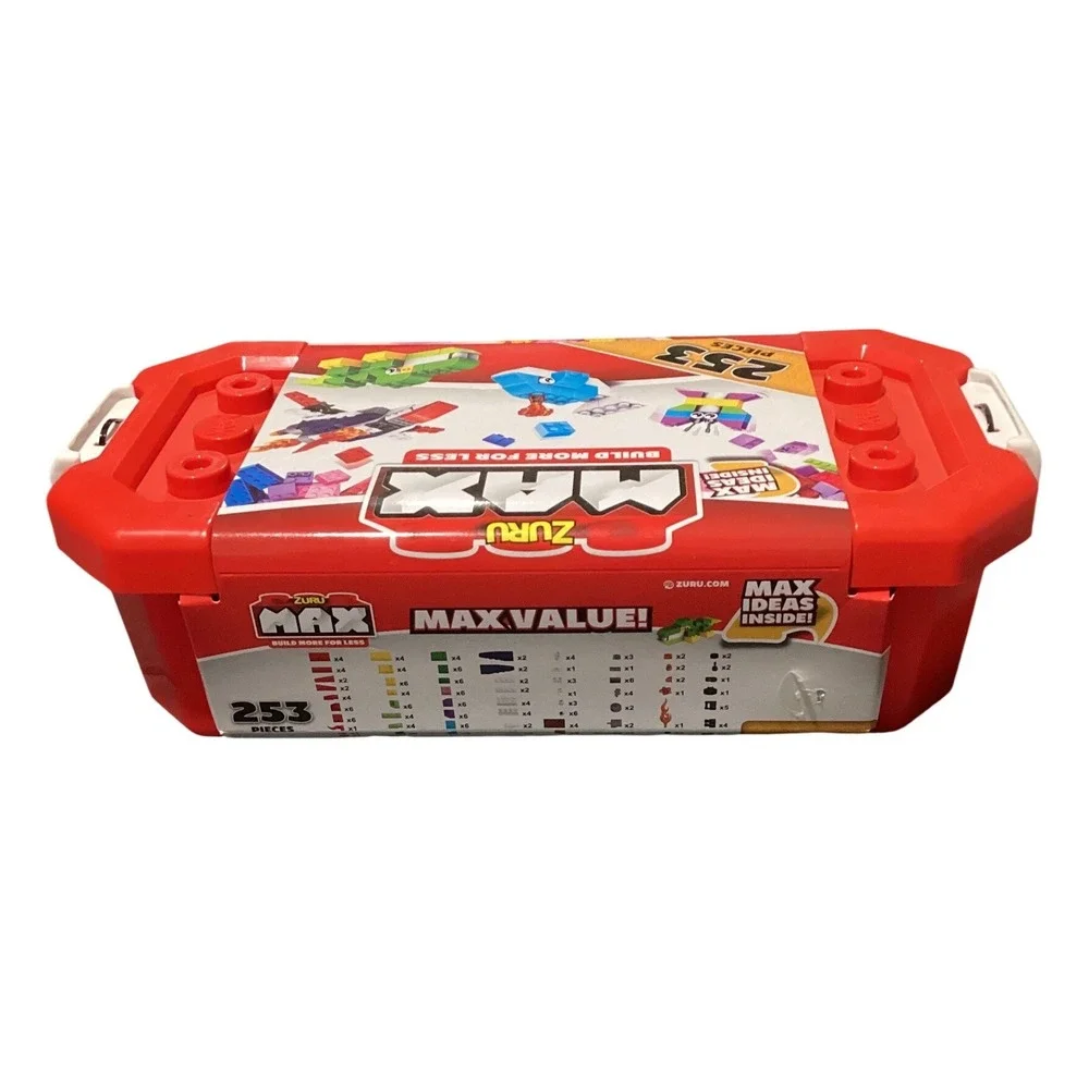 Zuru MAX Build More 253 Pieces Building Bricks Set with Red Storage Tub Lid